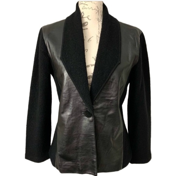 Jones New York Jackets & Blazers - Jones New York Genuine Leather Merino Wool Lapel Collar Blazer Jacket Black MP